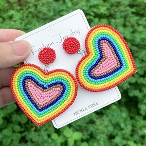 Colorful Heart Beaded Earrings